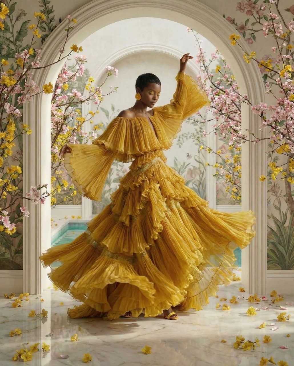 Scène Afro Fashion dans un jardin issue du catalogue Kadō